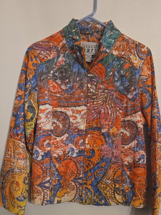 KEREN hart Jackets & Blazers - Keren Hart Abstract Colorful Zip-Up Jacket Women's Size Large Art To Wear Boho